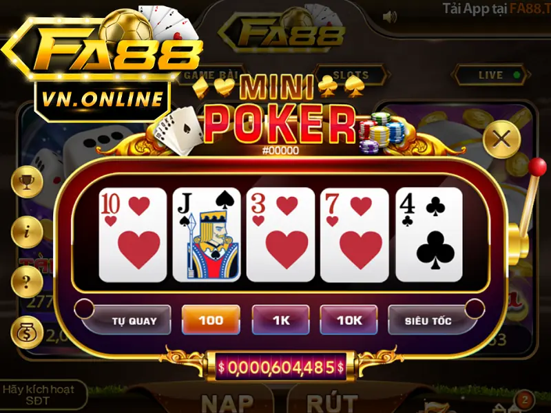 Mini poker Fa88 – Trải nghiệm đỉnh cao cũng tựa game siêu mới lạ