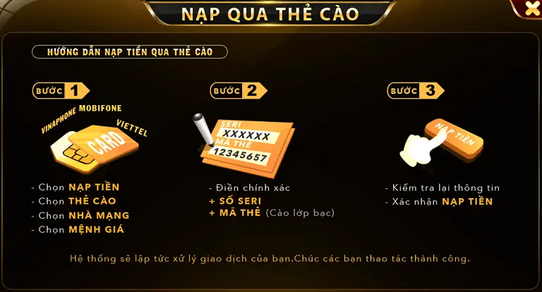 Cách nạp tiền qua thẻ cào