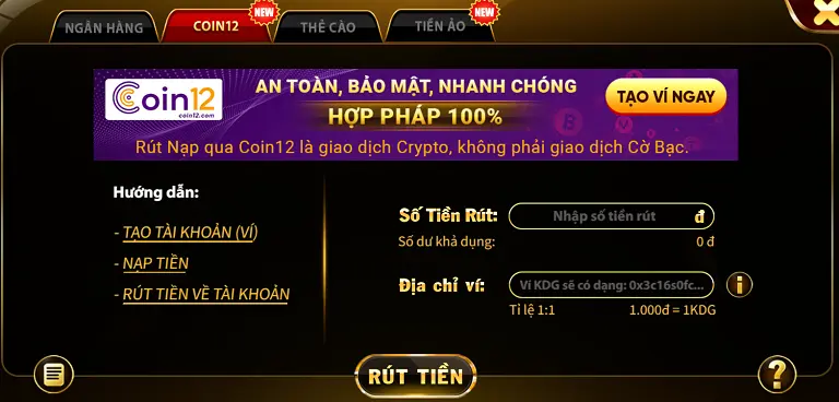 Cách rút tiền Coin12