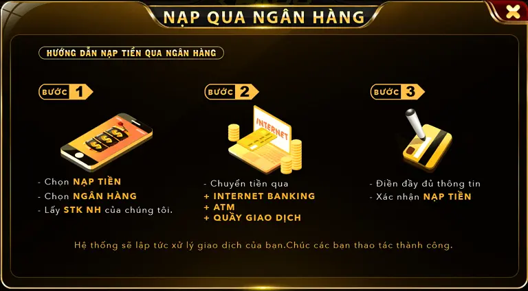 Hướng dẫn cách nạp tiền thông qua tài khoản ngân hàng